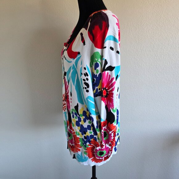 NEW Joseph A Sweater Cardigan Button Soft Artsy Floral Colorful Plus Size 1X - Picture 3 of 8